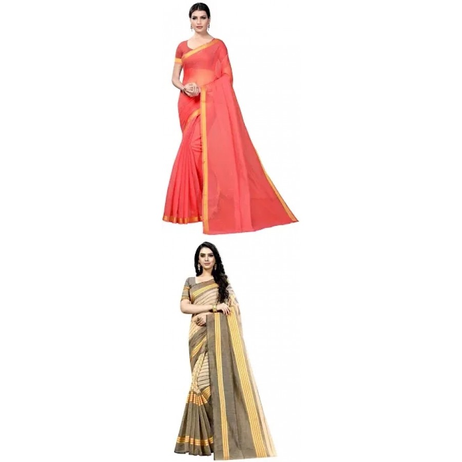 Beautiful Art Silk Saree with Blouse Piece Pack Of 2