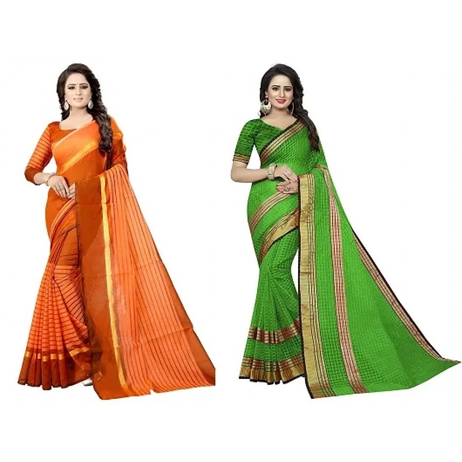 Beautiful Cotton Silk Saree with Blouse Piece Pack Of 2