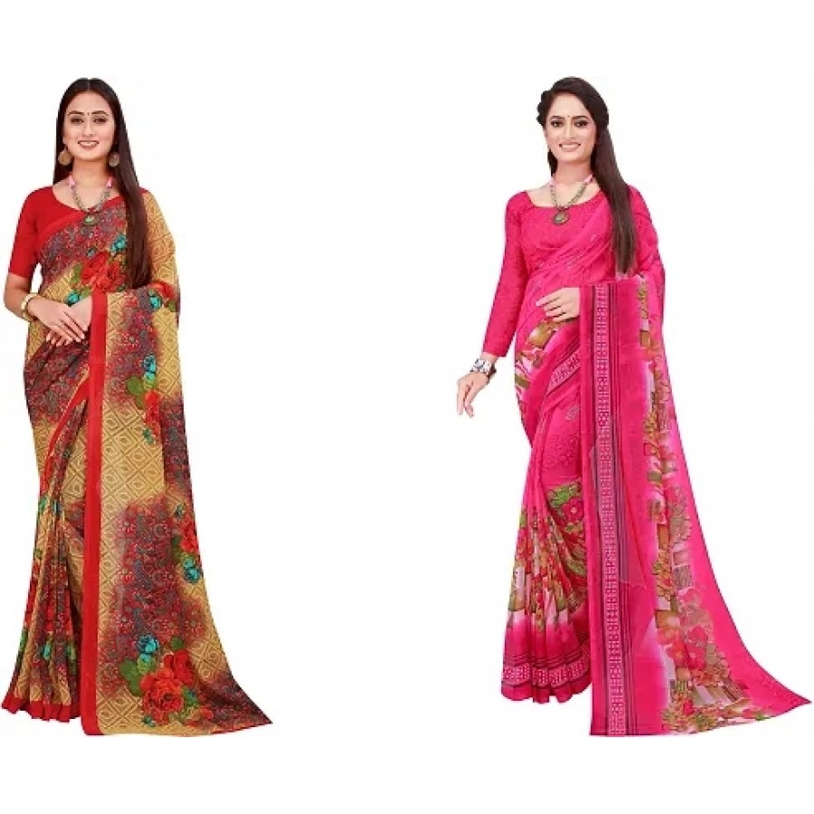 Beautiful Georgette Saree With Blouse Piece Pack Of 2