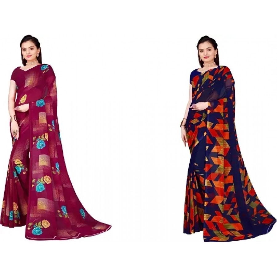 Beautiful Georgette Saree With Blouse Piece Pack Of 2