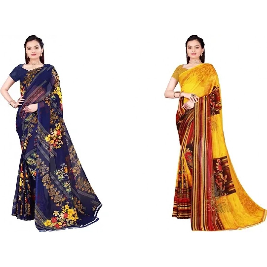 Beautiful Georgette Saree With Blouse Piece Pack Of 2