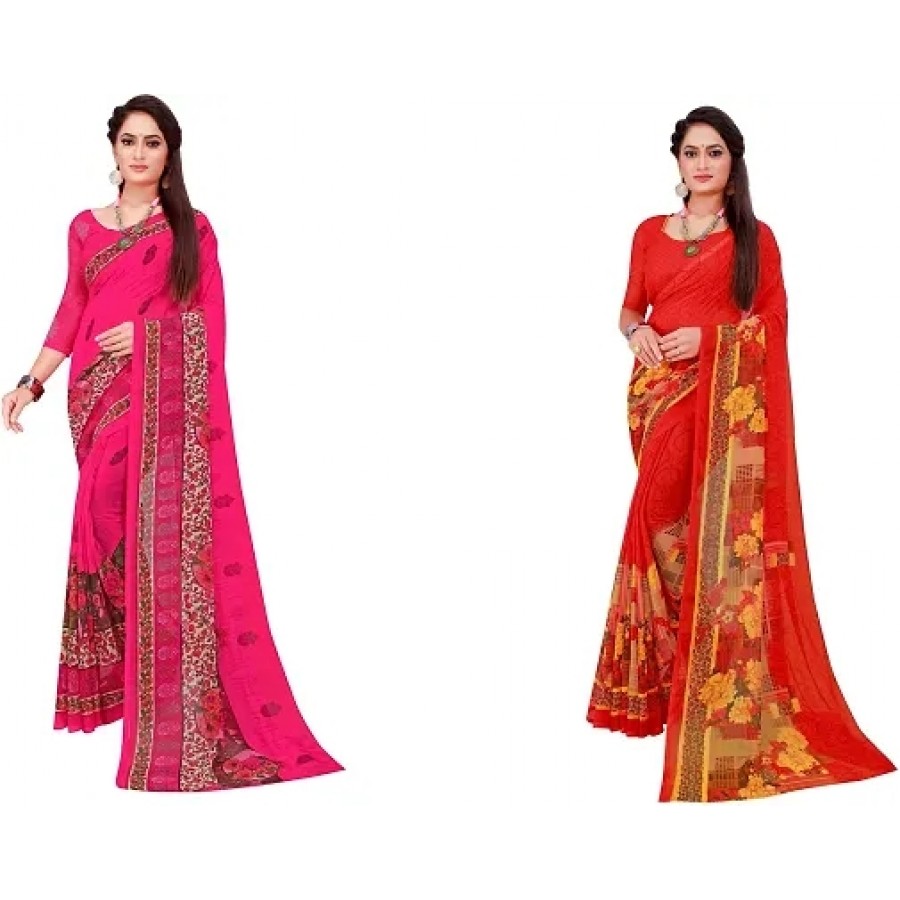 Beautiful Georgette Saree with Blouse Piece Pack Of 2