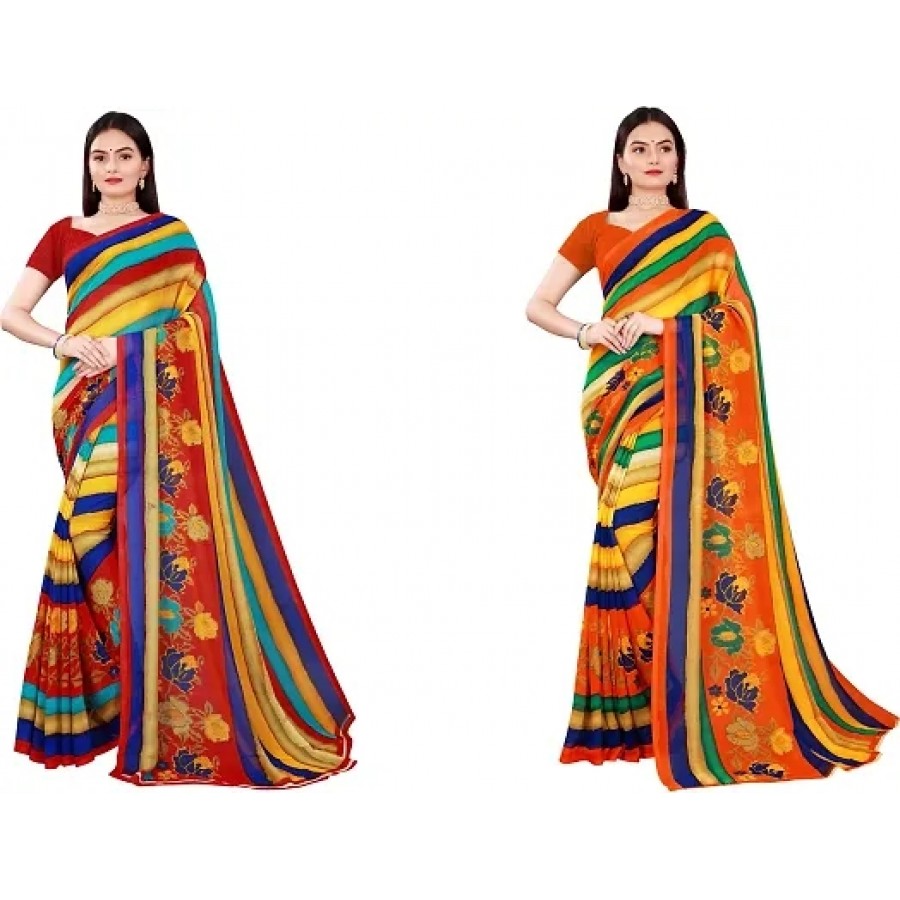 Beautiful Georgette Saree with Blouse Piece Pack Of 2