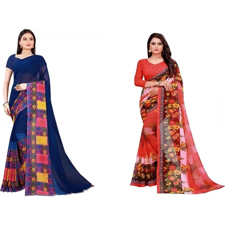 Beautiful Georgette Saree with Blouse Piece Pack Of 2