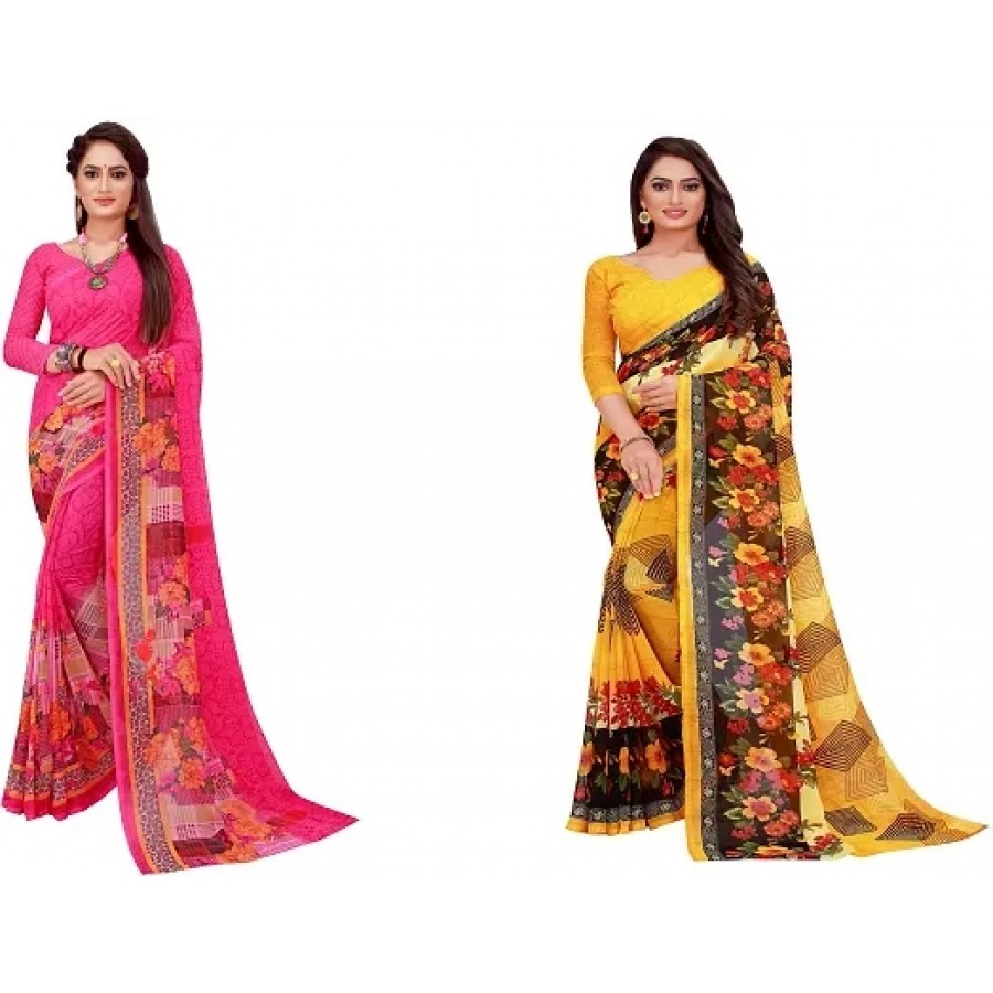 Beautiful Georgette Saree with Blouse Piece Pack Of 2