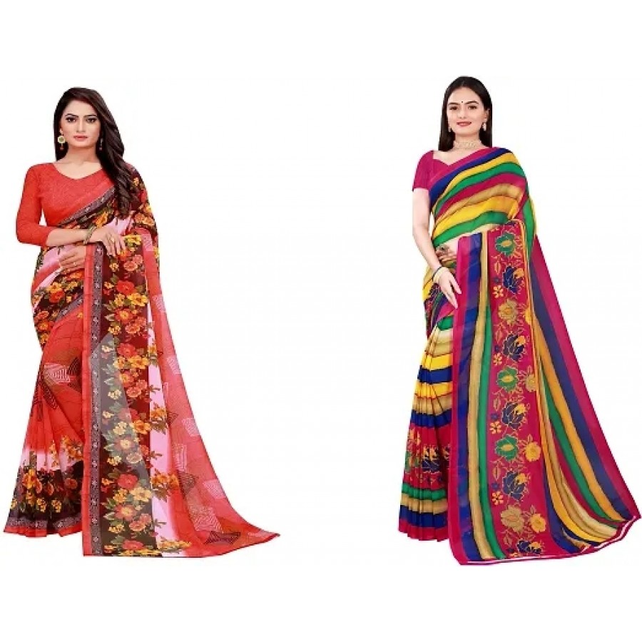 Beautiful Georgette Saree with Blouse Piece Pack Of 2