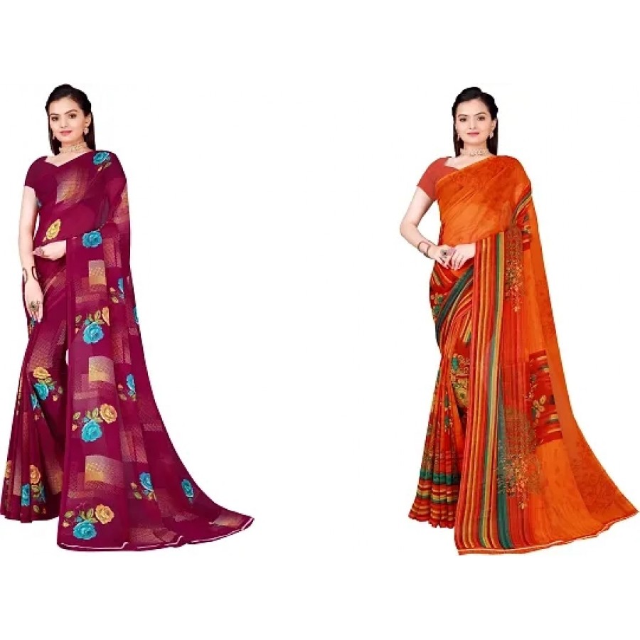 Beautiful Georgette Saree with Blouse Piece Pack Of 2