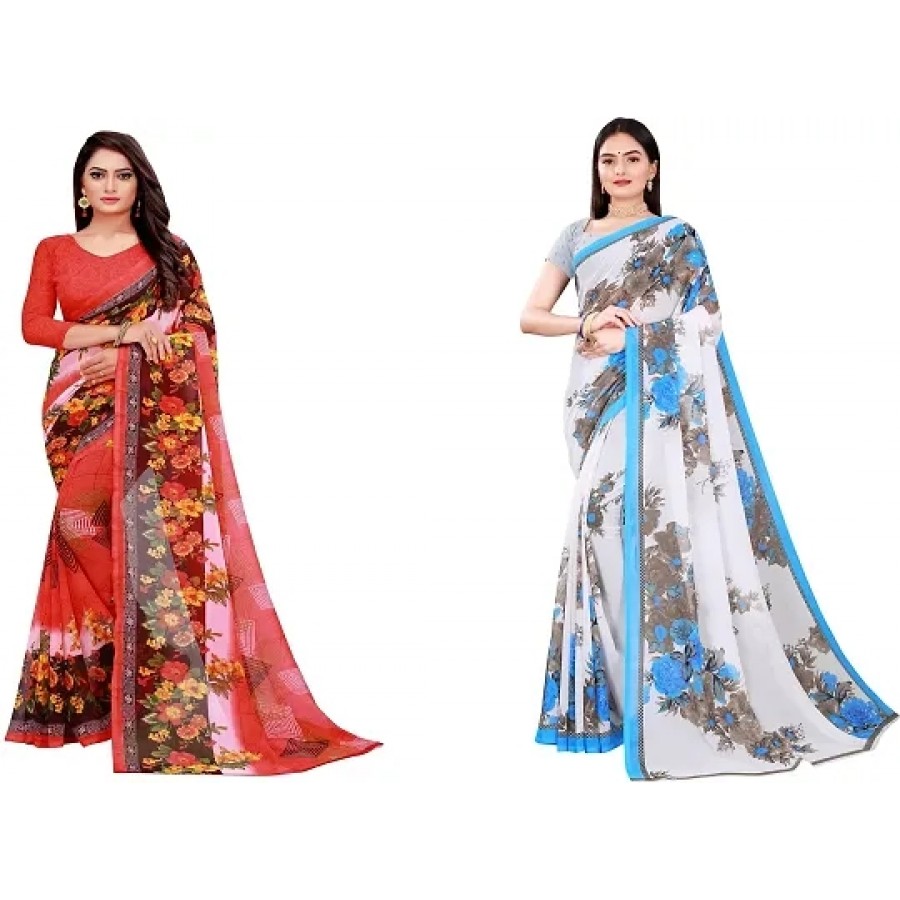 Beautiful Georgette Saree with Blouse Piece Pack Of 2