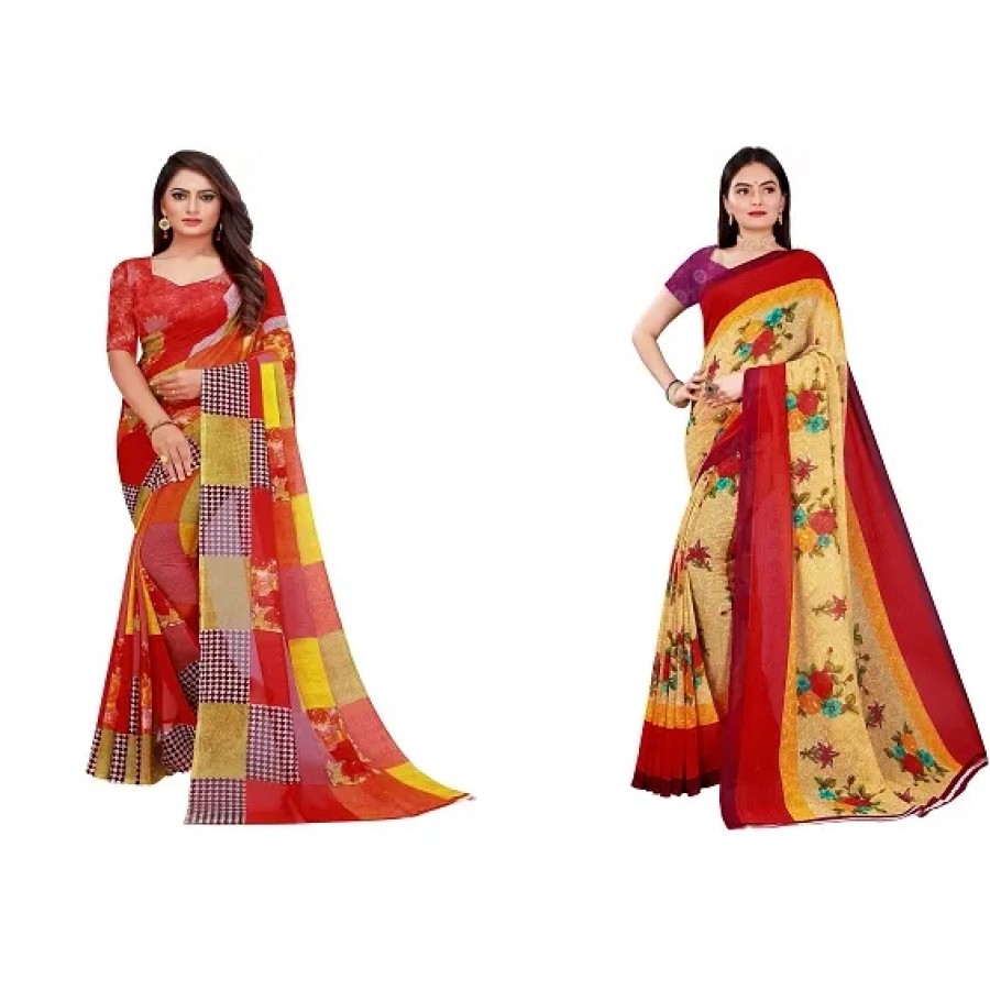 Beautiful Georgette Saree with Blouse Piece Pack Of 2