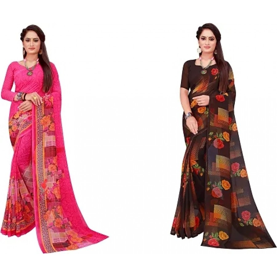 Beautiful Georgette Saree with Blouse Piece Pack Of 2