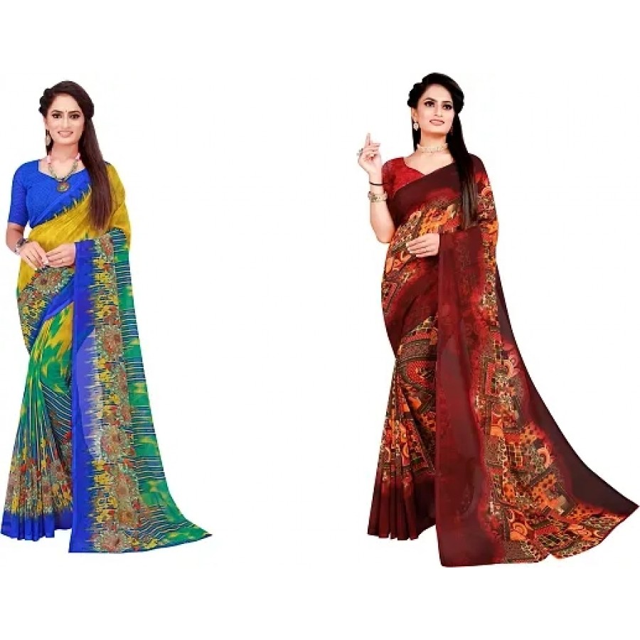 Beautiful Georgette Saree with Blouse Piece Pack Of 2