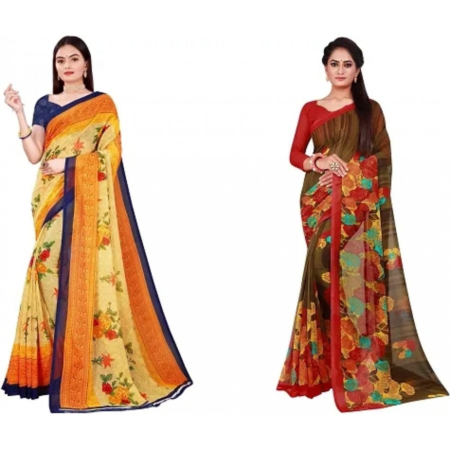 Beautiful Georgette Saree with Blouse Piece Pack Of 2