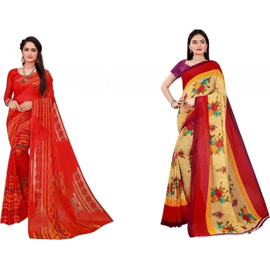 Beautiful Georgette Saree with Blouse Piece Pack Of 2