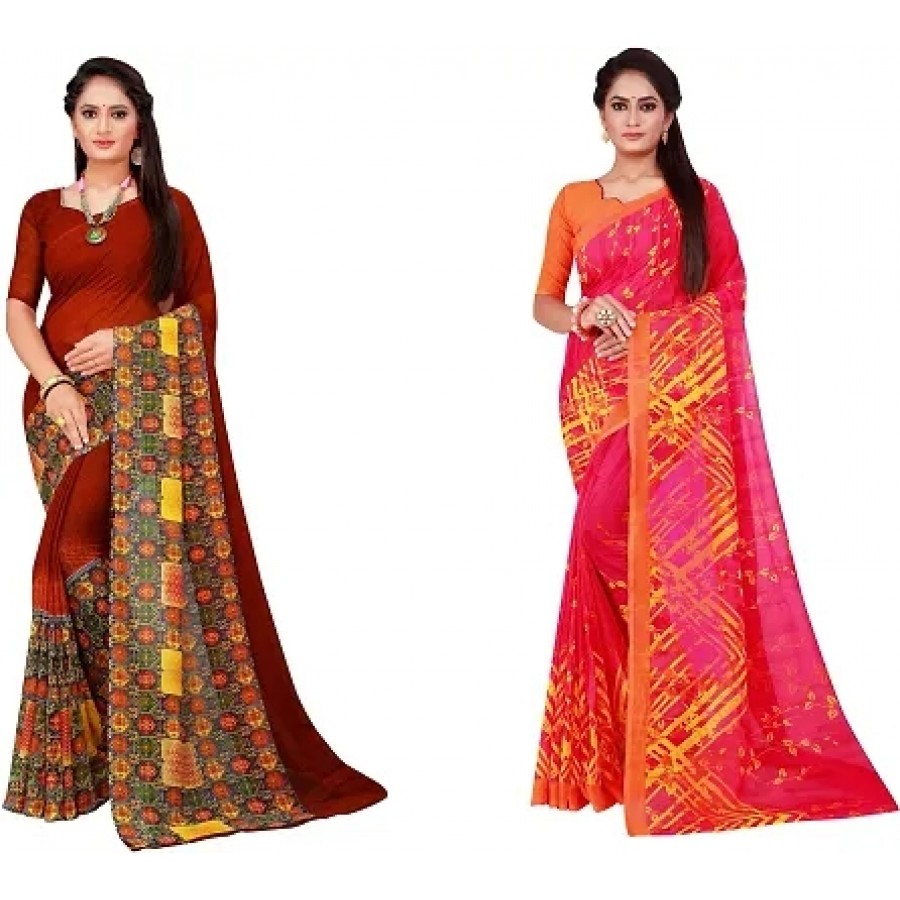 Beautiful Georgette Saree with Blouse Piece Pack Of 2