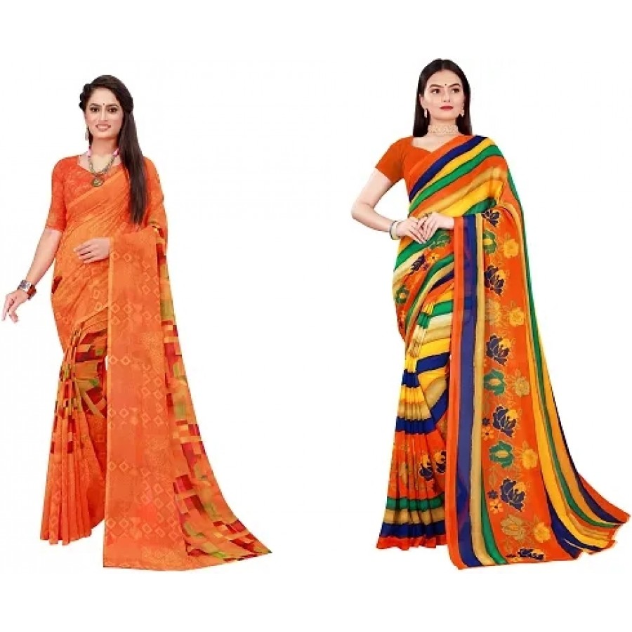 Beautiful Georgette Saree with Blouse Piece Pack Of 2