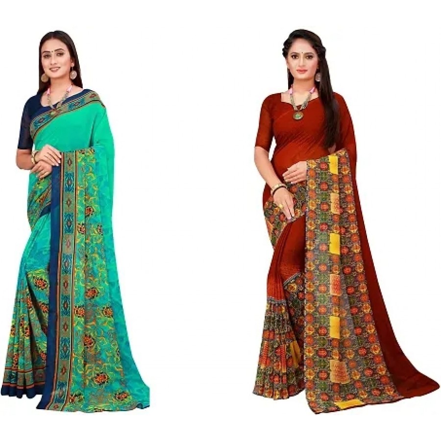 Beautiful Georgette Saree with Blouse Piece Pack Of 2