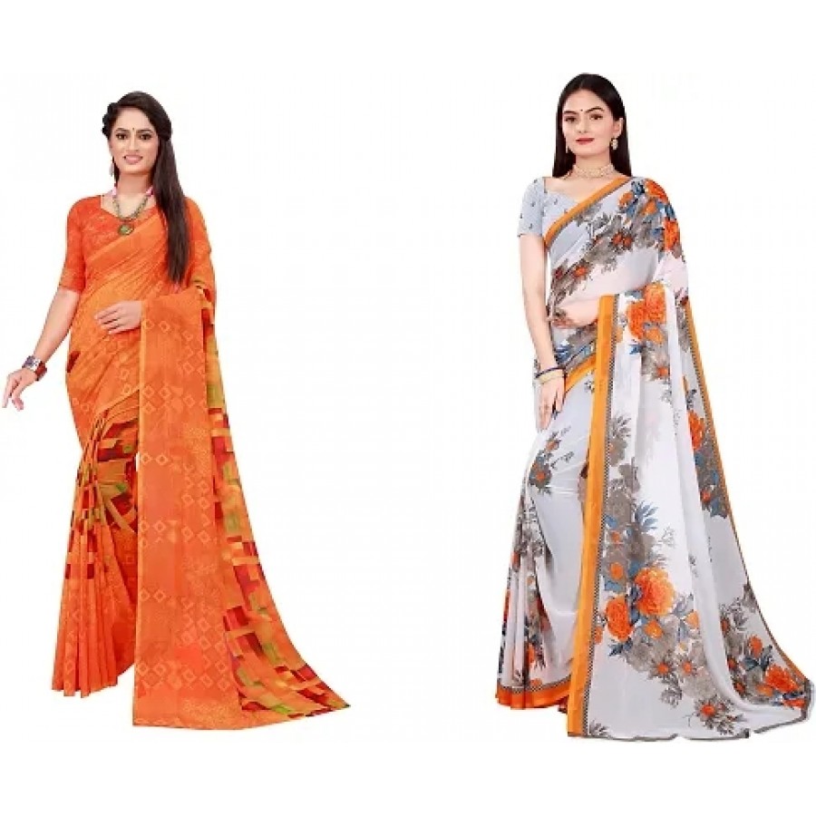 Beautiful Georgette Saree with Blouse Piece Pack Of 2