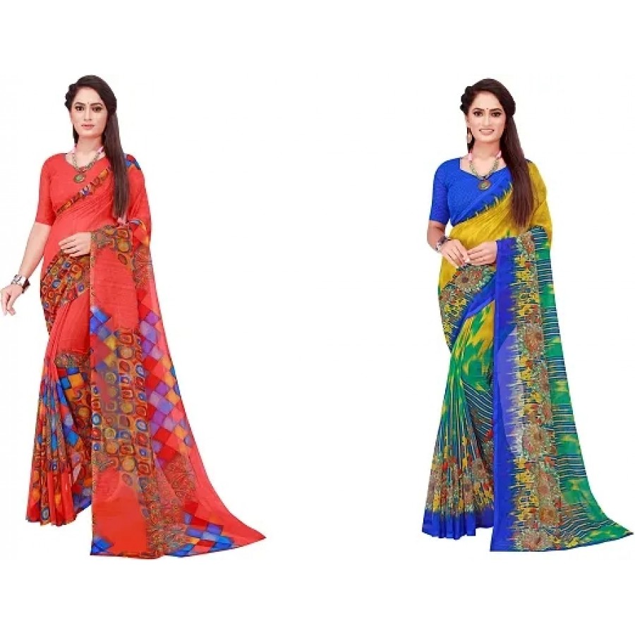 Beautiful Georgette Saree with Blouse Piece Pack Of 2