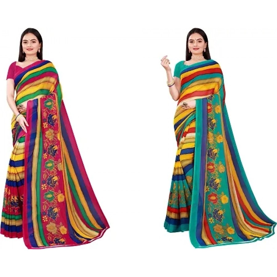 Beautiful Georgette Saree with Blouse Piece Pack Of 2