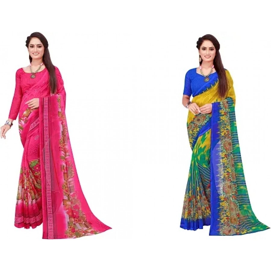 Beautiful Georgette Saree with Blouse Piece Pack Of 2