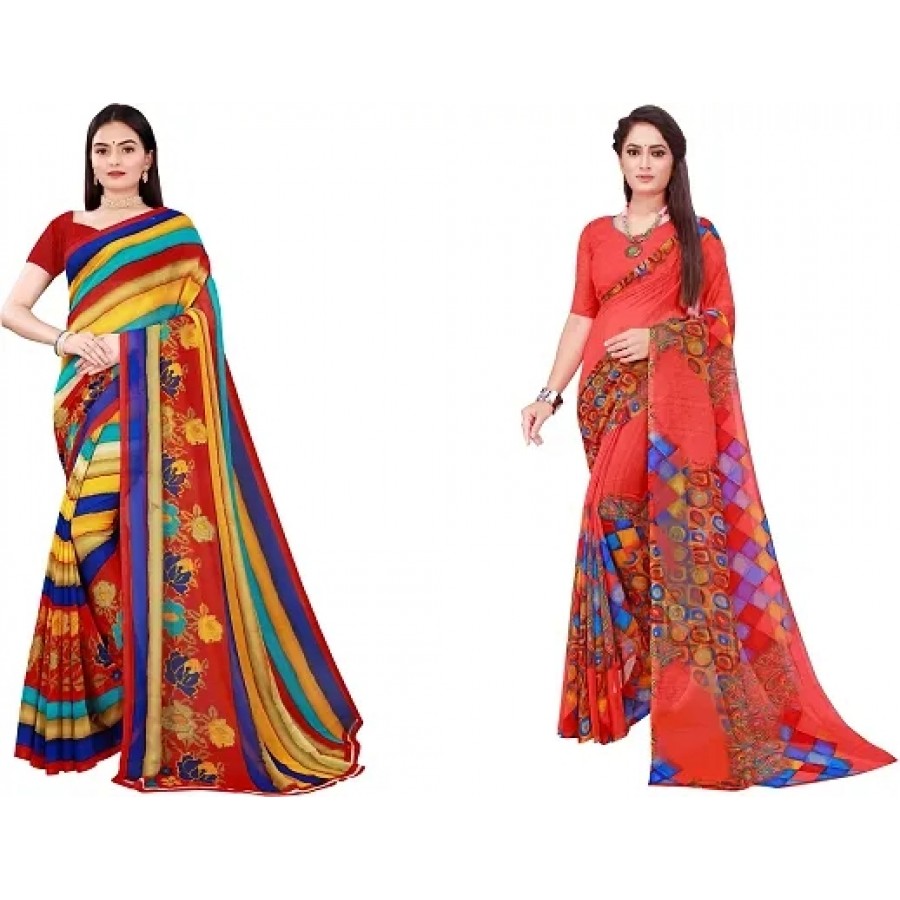 Beautiful Georgette Saree with Blouse Piece Pack Of 2