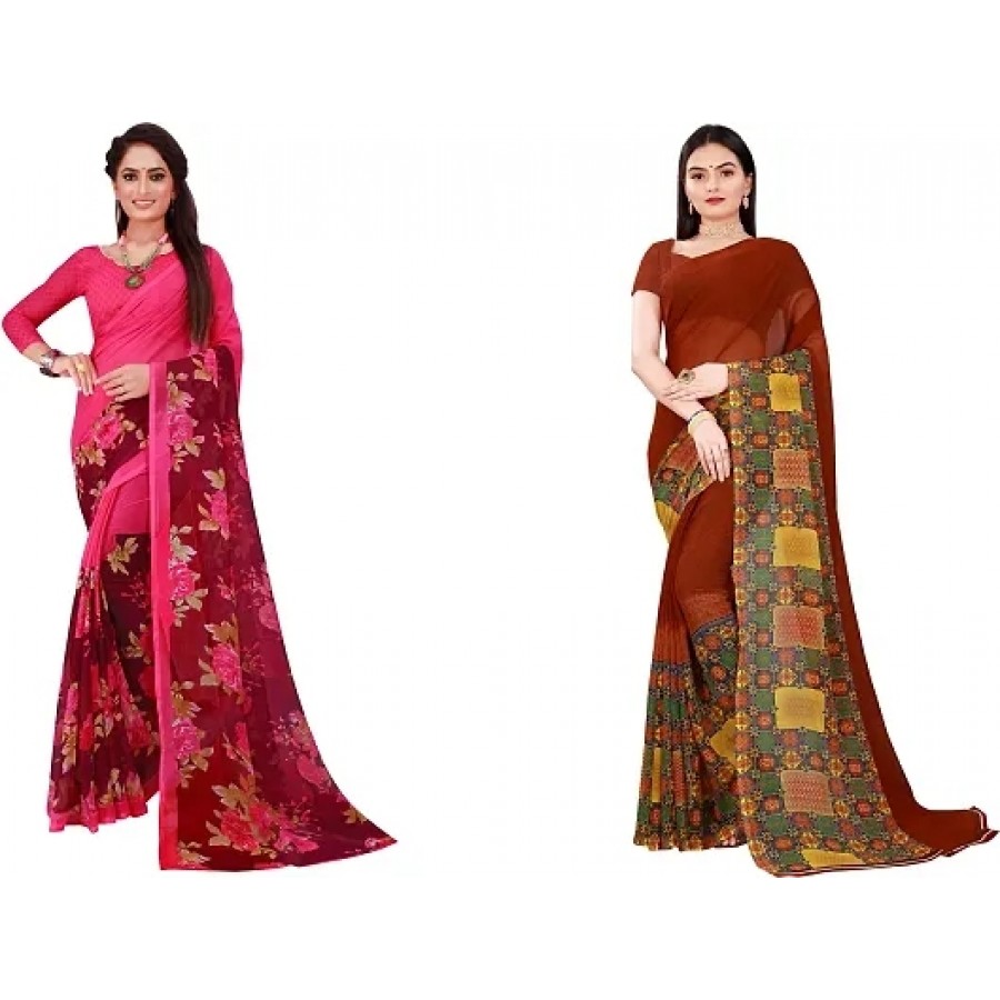 Beautiful Georgette Saree with Blouse Piece Pack Of 2