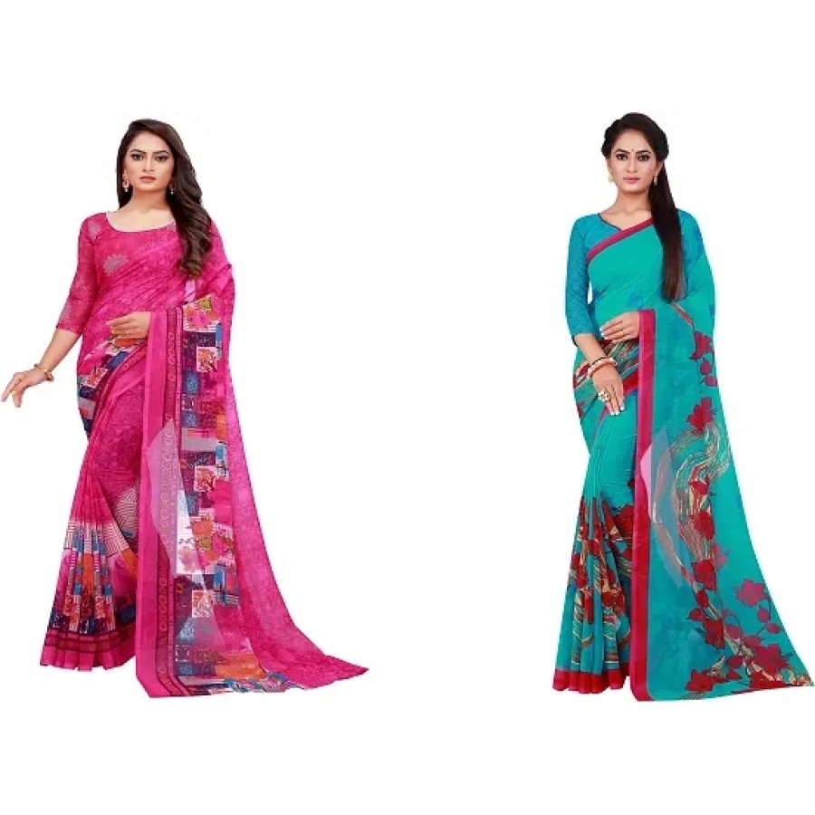 Beautiful Georgette Saree with Blouse Piece Pack Of 2