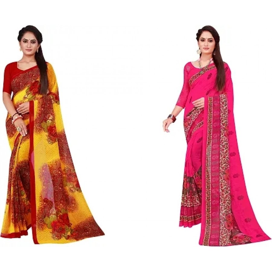 Beautiful Georgette Saree with Blouse Piece Pack Of 2