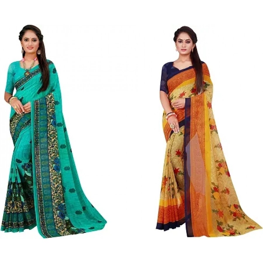 Beautiful Georgette Saree with Blouse Piece Pack Of 2