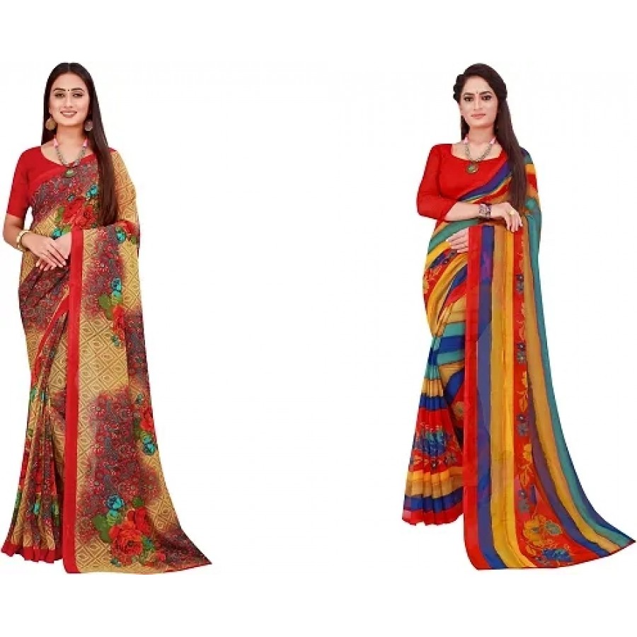 Beautiful Georgette Saree with Blouse Piece Pack Of 2