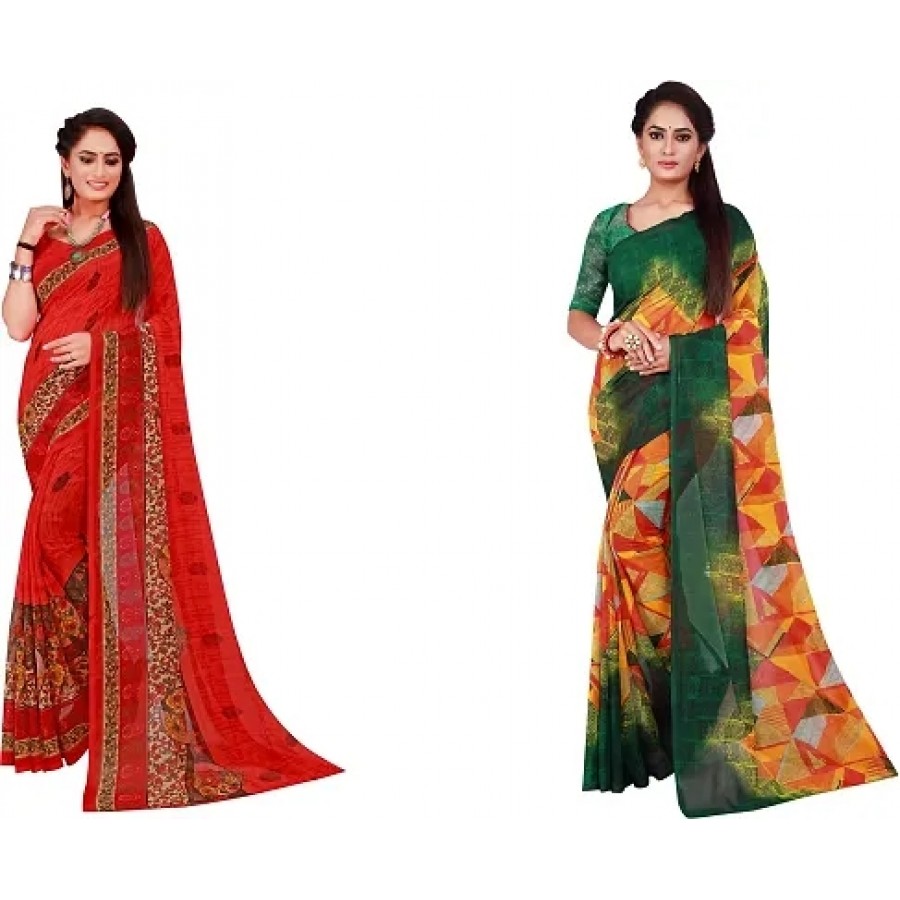 Beautiful Georgette Saree with Blouse Piece Pack Of 2