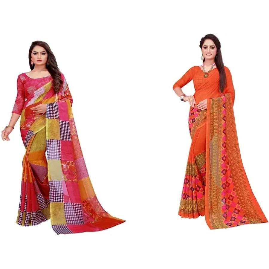 Beautiful Georgette Saree with Blouse Piece Pack Of 2