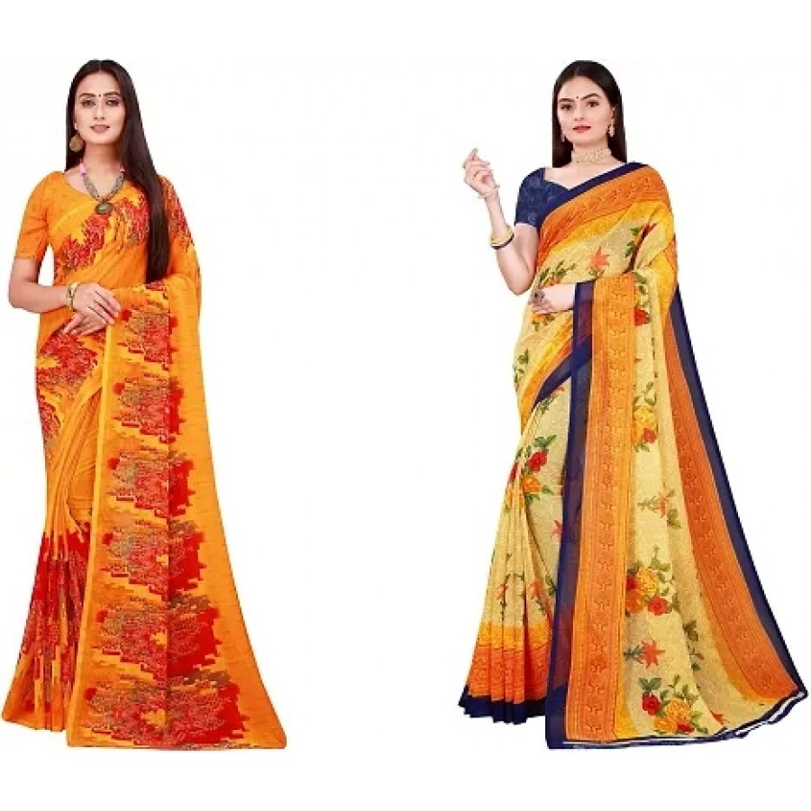 Beautiful Georgette Saree with Blouse Piece Pack Of 2