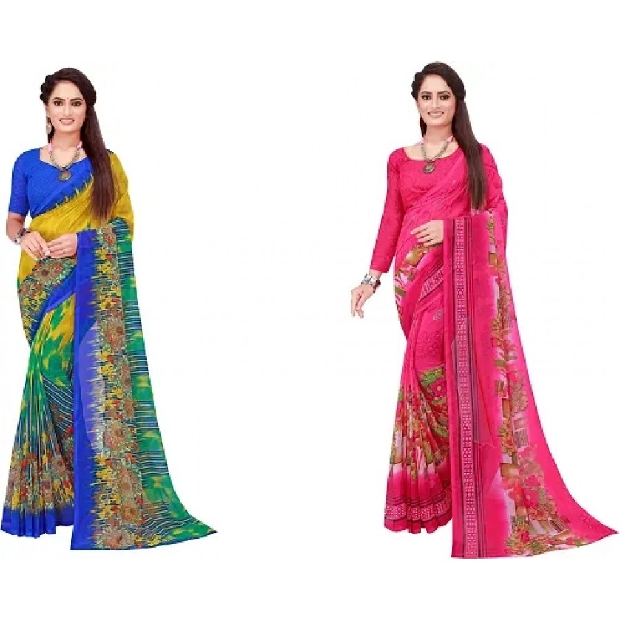 Beautiful Georgette Saree with Blouse Piece Pack Of 2