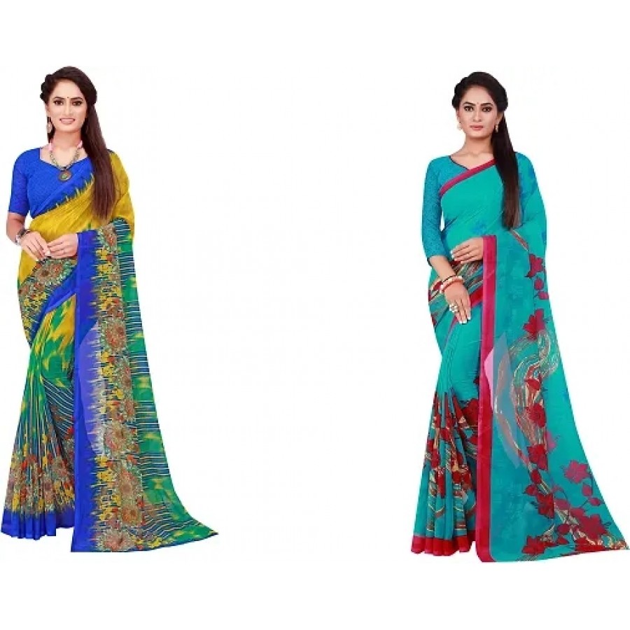 Beautiful Georgette Saree with Blouse Piece Pack Of 2