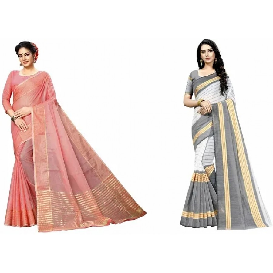 Beautiful Multicoloured Art Silk Saree with Blouse piece Pack Of 2