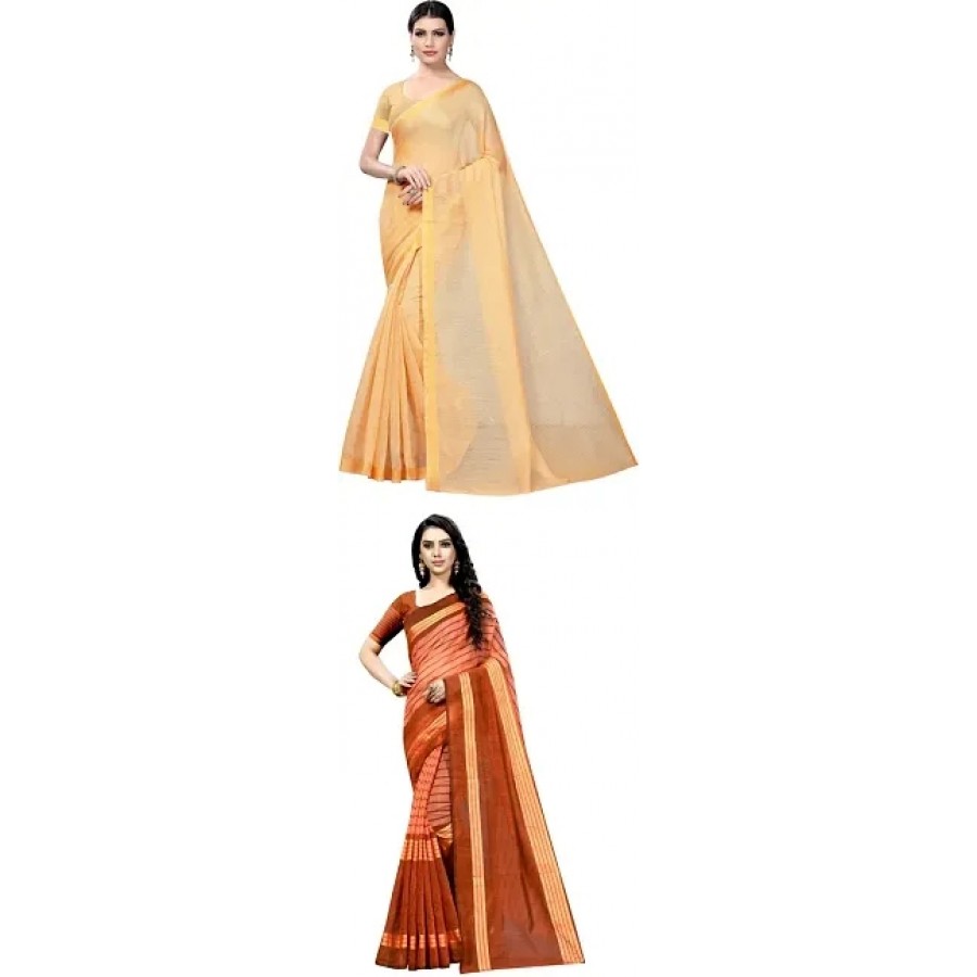 Beautiful Multicoloured Art Silk Saree with Blouse piece Pack Of 2