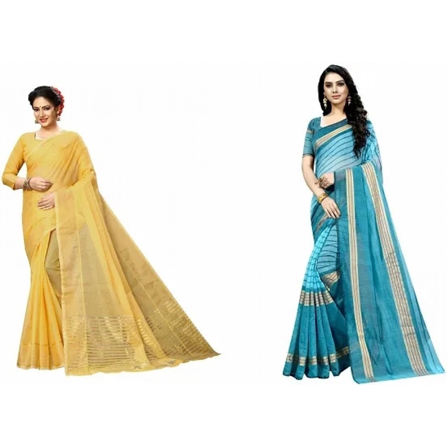 Beautiful Multicoloured Art Silk Saree with Blouse piece Pack Of 2