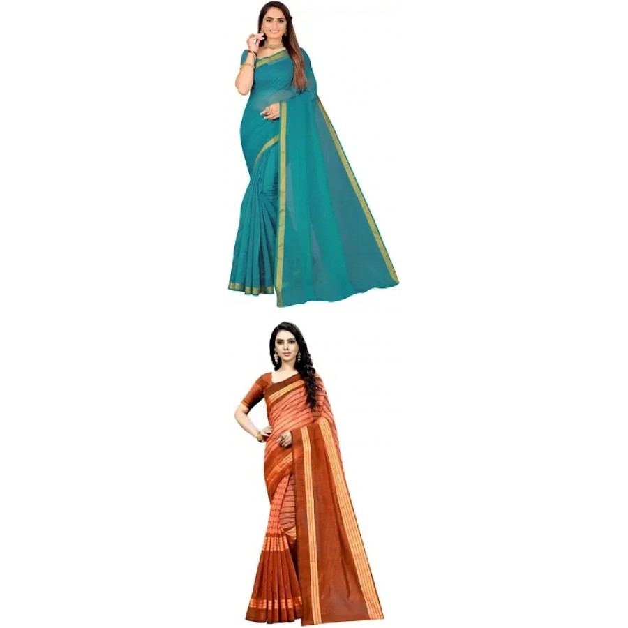 Beautiful Multicoloured Art Silk Saree with Blouse piece Pack Of 2