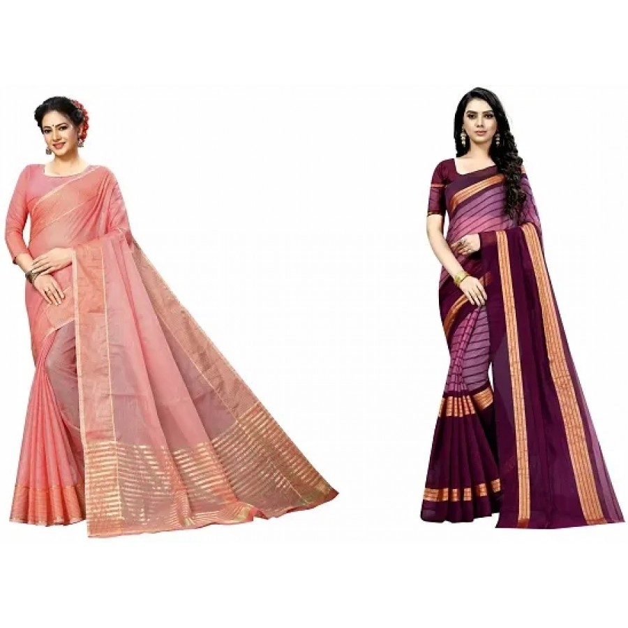 Beautiful Multicoloured Art Silk Saree with Blouse piece Pack Of 2