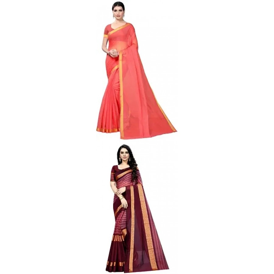 Beautiful Multicoloured Art Silk Saree with Blouse piece Pack Of 2