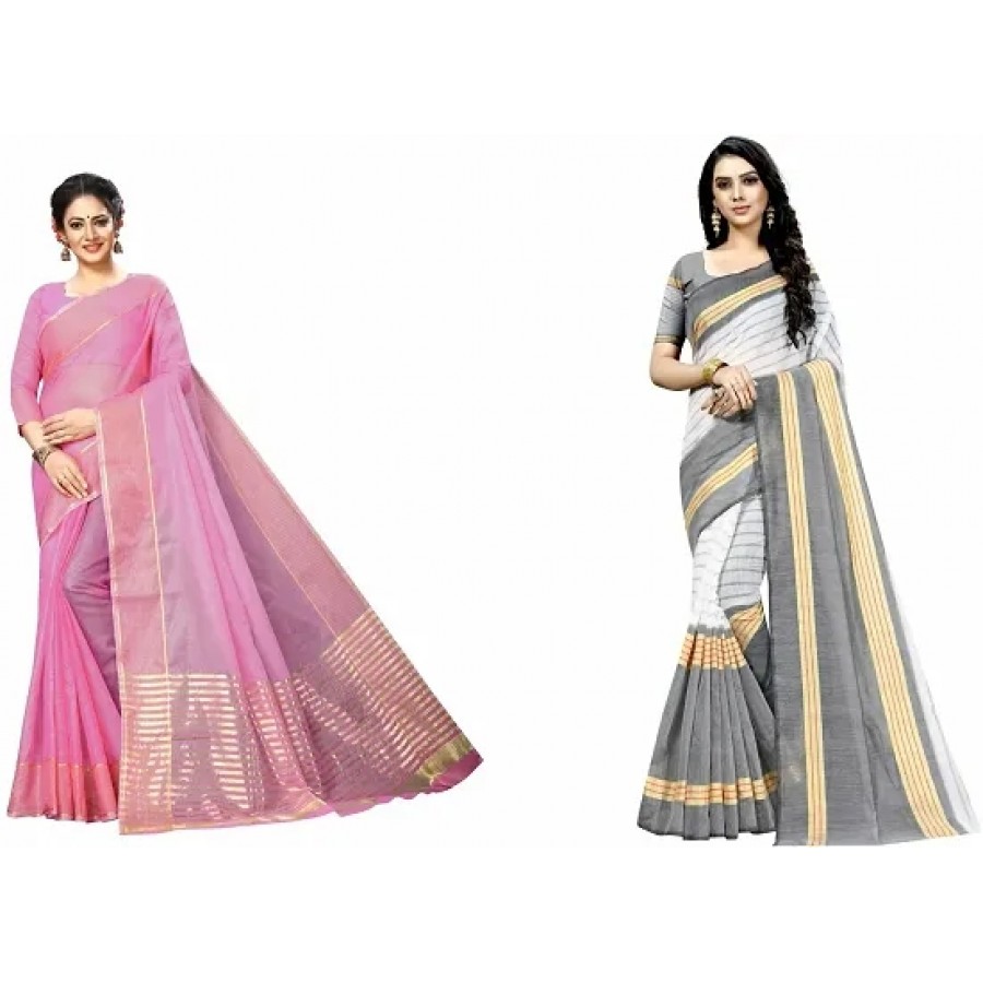 Beautiful Multicoloured Art Silk Saree with Blouse piece Pack Of 2