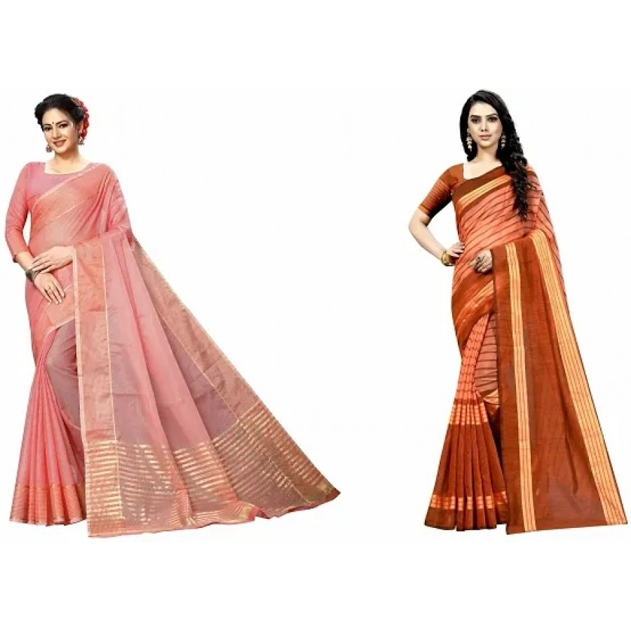 Beautiful Multicoloured Art Silk Saree with Blouse piece Pack Of 2