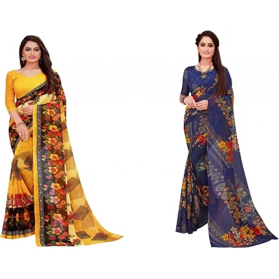 Beautiful Multicoloured Georgette Saree with Blouse piece Pack Of 2