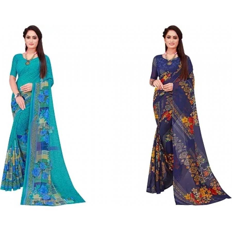 Beautiful Multicoloured Georgette Saree with Blouse piece Pack Of 2