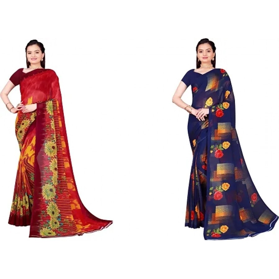 Beautiful Multicoloured Georgette Saree with Blouse piece Pack Of 2