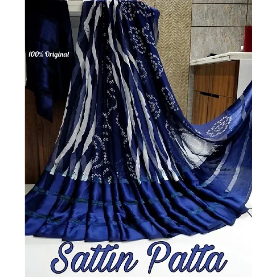 Beautiful Satin Patta Printed Saree With Blouse Piece For Women