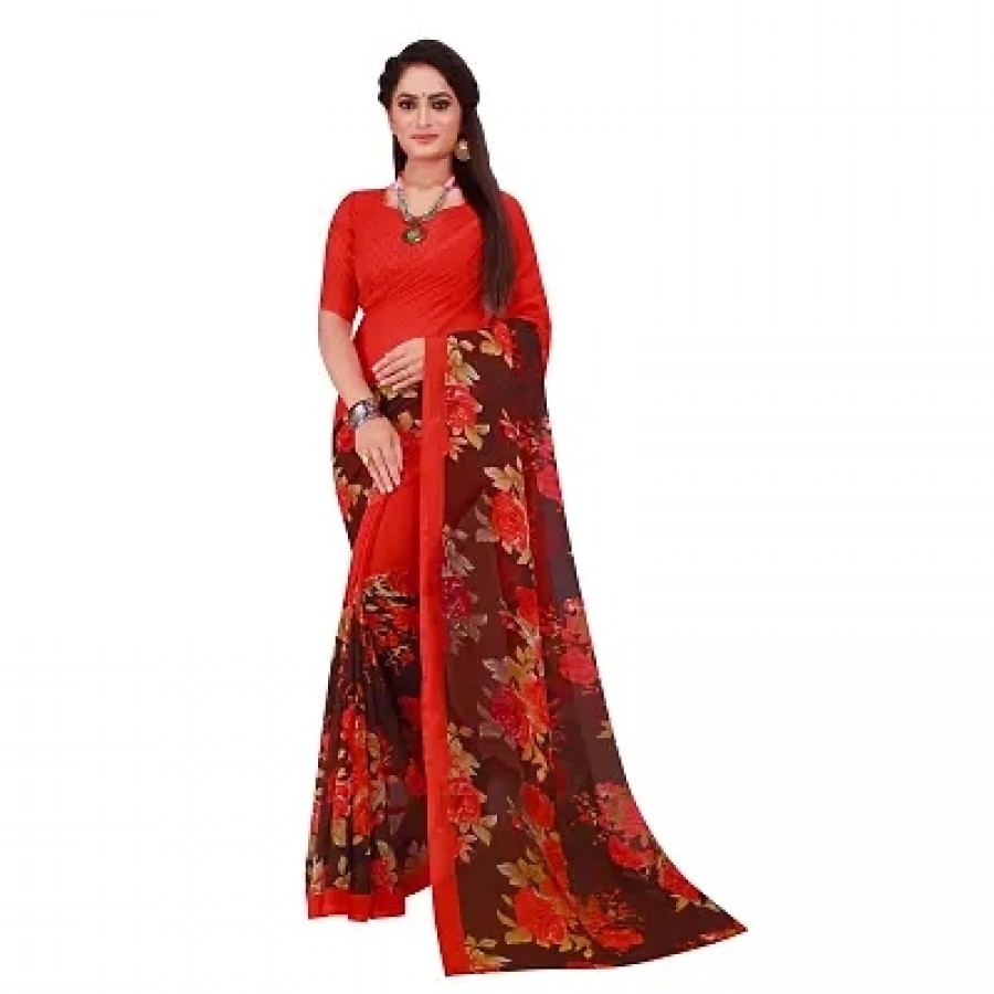 Elegant Georgette Printed Women Saree with Blouse piece