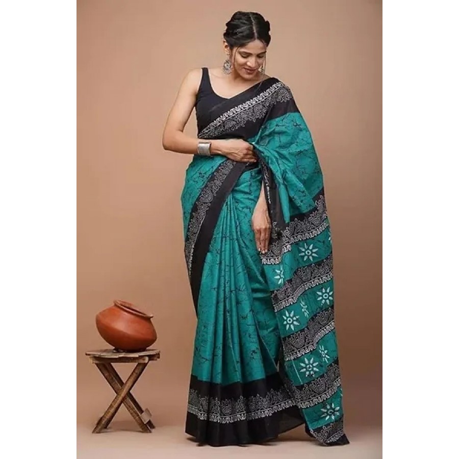 Elegant Multicoloured Cotton Printed Ready To Wear Stitched Saree For Women