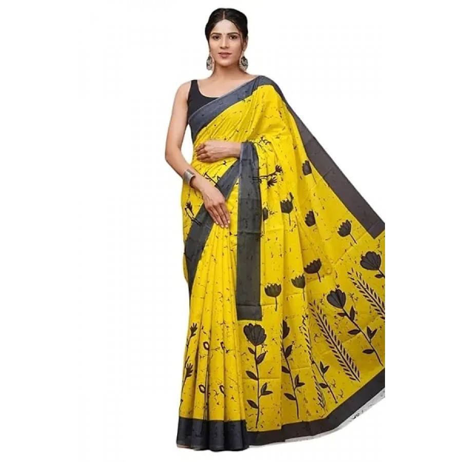 Elegant Multicoloured Cotton Printed Ready To Wear Stitched Saree For Women